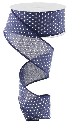 Raised Swiss Dots Royal Wired Ribbon : Navy Blue White -  1.5 Inches x 10 Yards (30 Feet)