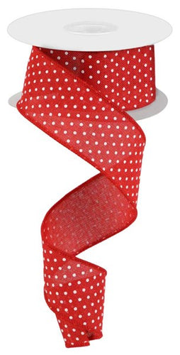 Raised Swiss Dots Royal Wired Ribbon : Red White -  1.5 Inches x 10 Yards (30 Feet)