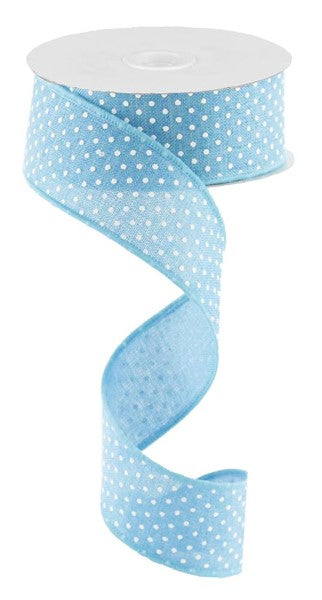 Raised Swiss Dots Royal Wired Ribbon : Turquoise White -  1.5 Inches x 10 Yards (30 Feet)
