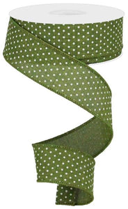 Raised Swiss Dots Royal Wired Ribbon : Moss Green White -  1.5 Inches x 10 Yards (30 Feet)