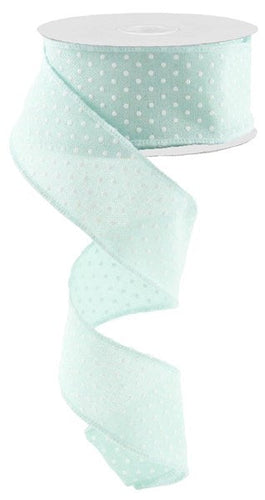 Raised Swiss Dots Royal Wired Ribbon : Mint Green White -  1.5 Inches x 10 Yards (30 Feet)