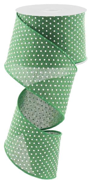 Raised Swiss Polka Dots Wired Ribbon : Emerald Green White - 2.5 Inches x 10 Yards (30 Feet)