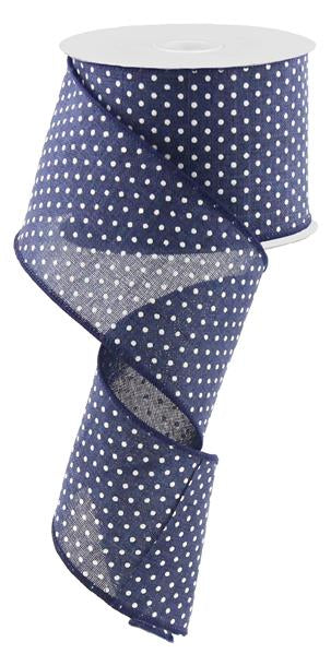 Raised Swiss Polka Dots Wired Ribbon : Navy Blue, White - 2.5 Inches x 10 Yards (30 Feet)