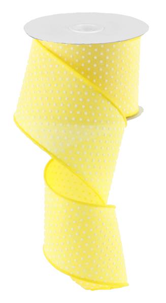 Raised Swiss Polka Dots Wired Ribbon : Yellow White - 2.5 Inches x 10 Yards (30 Feet)