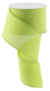 Raised Swiss Polka Dots Wired Ribbon : Lime Green White - 2.5 Inches x 10 Yards (30 Feet)