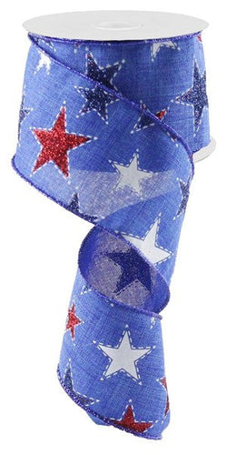 Dashed Glitter Stars Wired Ribbon : Royal Blue - 2.5 Inches x 10 Yards (30 Feet)
