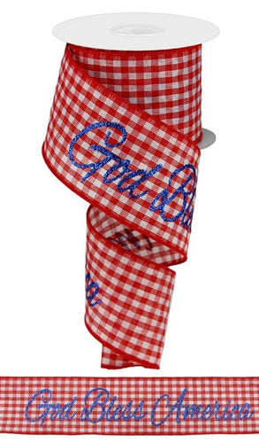 God Bless America Red Gingham Check Wired Ribbon - 2.5 Inches x 10 Yards (30 Feet)