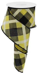 Plaid Canvas Wired Ribbon : Yellow Black White - 2.5 Inches x 10 Yards (30 Feet)