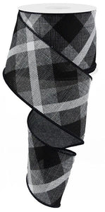 Plaid Canvas Wired Ribbon : Grey Gray Black White - 2.5 Inches x 10 Yards (30 Feet)