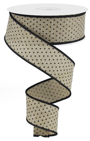 Raised Swiss Dots Royal Wired Ribbon: Beige Black -  1.5 Inches x 10 Yards (30 Feet)