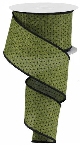 Raised Swiss Polka Dot Wired Ribbon : Black Moss Green - 2.5 Inches x 10 Yards (30 Feet)