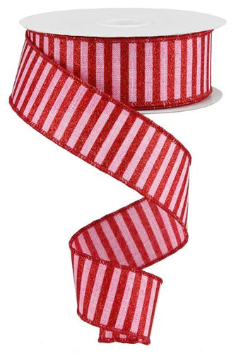 Glitter Stripe Wired Ribbon : Red Pink Valentine's Day - 1.5 Inches x 10 Yards (30 Feet)