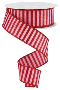 Glitter Stripe Wired Ribbon : Red Pink Valentine's Day - 1.5 Inches x 10 Yards (30 Feet)