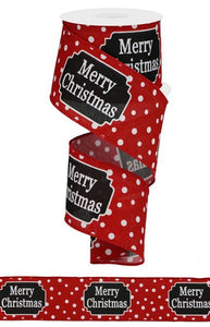 Merry Christmas Wired Ribbon : White Red Black - 2.5 Inches x 10 Yards (30 Feet)
