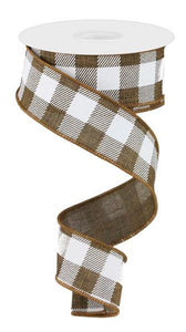 Plaid Check Wired Ribbon : Brown White - 1.5 Inches x 10 Yards (30 Feet)