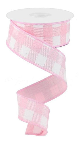 Plaid Check Wired Ribbon : Light Pink White 1.5 - 10 Yards ( Inches)