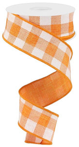 Plaid Check Wired Ribbon : Orange White - 1.5 Inches x 10 Yards (30 Feet)