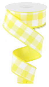 Plaid Check Wired Ribbon : Yellow White - 1.5 Inches x 10 Yards (30 Feet)