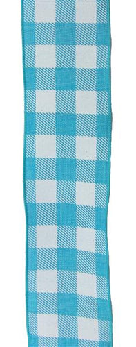Plaid Check Wired Ribbon : Turquoise Blue, White - 1.5 Inches x 10 Yards (30 Feet)