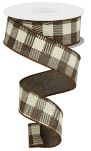 Plaid Check Wired Ribbon : Brown Ivory - 1.5 Inches x 10 Yards (30 Feet)