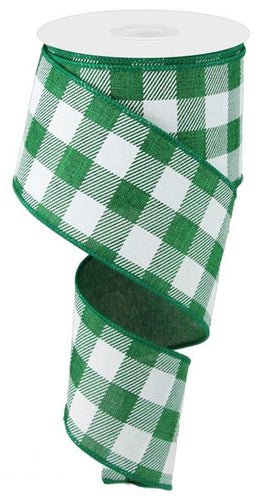 Plaid Check Wired Ribbon : Emerald Green White - 2.5 Inches x 10 Yards (30 Feet)