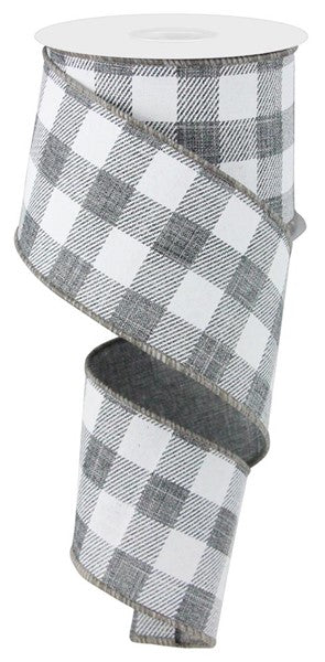 Plaid Check Wired Ribbon : Grey Gray White - 2.5 Inches x 10 Yards (30 Feet)