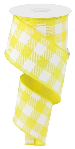 Plaid Check Wired Ribbon : Yellow White - 2.5 Inches x 10 Yards (30 Feet)