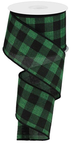 Striped Check Buffalo Plaid Royal Wired Ribbon : Emerald Green, Black - 2.5 Inches x 10 Yards (30 Feet)