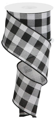 Striped Check Buffalo Plaid Royal Wired Ribbon : Light Grey Gray, Black - 2.5 Inches x 10 Yards (30 Feet)