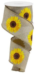 Bold Sunflower Royal Burlap Wired Ribbon - Beige, Yellow -  2.5 Inches x 10 Yards (30 Feet)