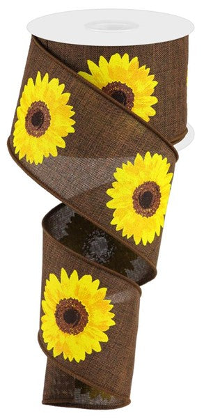 Sunflower Wired Ribbon : Brown - 2.5 Inches x 10 years (30 Feet)