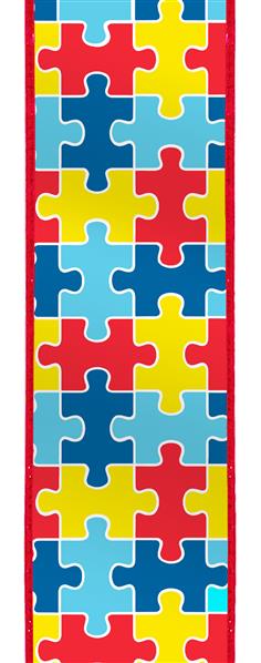 Autism Awareness Puzzle Piece Wired Ribbon : Red Yellow Blue - 2.5 Inches x 10 Yards (30 Feet)