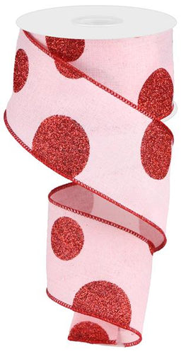Glittered Multi Dots Wired Ribbon : Pale Pink - 2.5 Inches x 10 Yards (30 Feet)