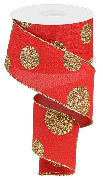 Glitter Multi Dots Royal Wired Ribbon : Red, Gold - 2.5 Inches x 10 Yards (30 Feet)