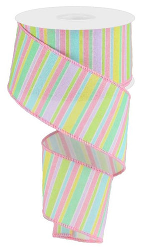 Horizontal Pastel Stripe Wired Ribbon : Yellow Pink Lavender Green Blue -  2.5 inches x 10 yards (30 feet)