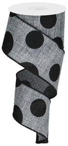 Polka Dot Cross Wired Ribbon : Grey Gray Black - 2.5 Inches x 10 Yards (30 Feet)