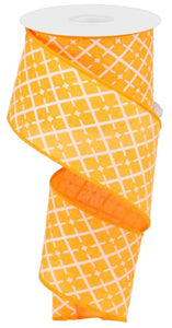 Glittered Argyle Wired Ribbon : Bright Orange, Silver, White - 2.5 Inches x 10 Yards (30 Feet)