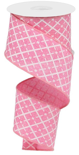 Glittered Argyle Wired Ribbon : Pink, Silver, White - 2.5 Inches x 10 Yards (30 Feet)