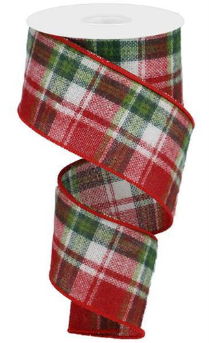 Fuzzy Flannel Plaid Christmas Ribbon : Red Emerald Green White - 2.5 Inches x 10 Yards (30 Feet)
