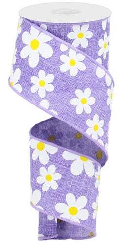 Daisy Print Wired Ribbon : Lavender Purple (2.5 Inches x 10 Yards (30 Feet)