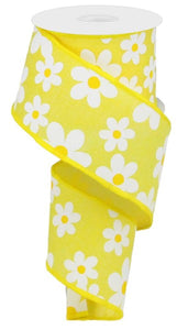 Daisy Print Wired Ribbon : Yellow (2.5 Inches x 10 Yards (30 Feet)