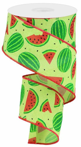 Watermelon Slices Canvas Wired Ribbon : Bright Green - 2.5 Inches x 10 Yards (30 Feet)