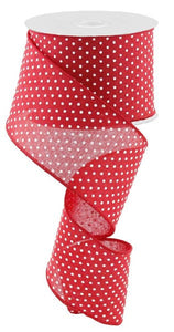 Swiss Dot Wired Ribbon : Red White - 2.5 Inches x 100 Feet (33.3 Yards)
