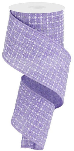 Raised Stitch Squares Wired Ribbon : Lavender Purple, White - 2.5 Inches x 100 Feet (33.3 Yards)