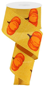 Pumpkin Fall Thanksgiving Wired Ribbon, Mustard Yellow and Orange, 2.5 Inches x 100 Feet
