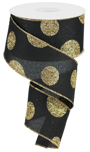 Black with Gold Polka Dot Wired Ribbon,, 2.5 Inch x 100 Feet RG0382702