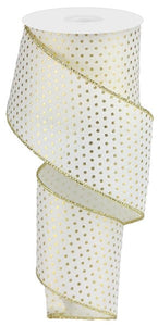 Swiss Dot Wired Ribbon : Cream Ivory Gold - 2.5 Inches x 100 Feet (33.3 Yards)