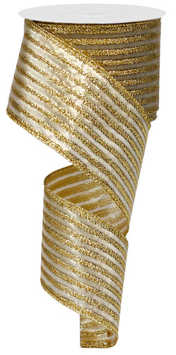 Vertical Striped Wired Ribbon: Gold with Gold, Christmas - 2.5 inches X 50 yards (150 feet)