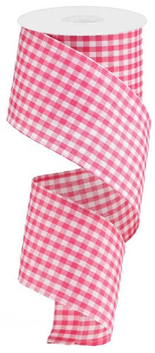 Gingham Check Wired Ribbon : Dark Pink White  - 2.5 Inches x 50 yards (150 Feet)