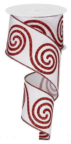 Large Swirl Wired Ribbon : Red White - 2.5 inches x 50 Yards (150 Feet)